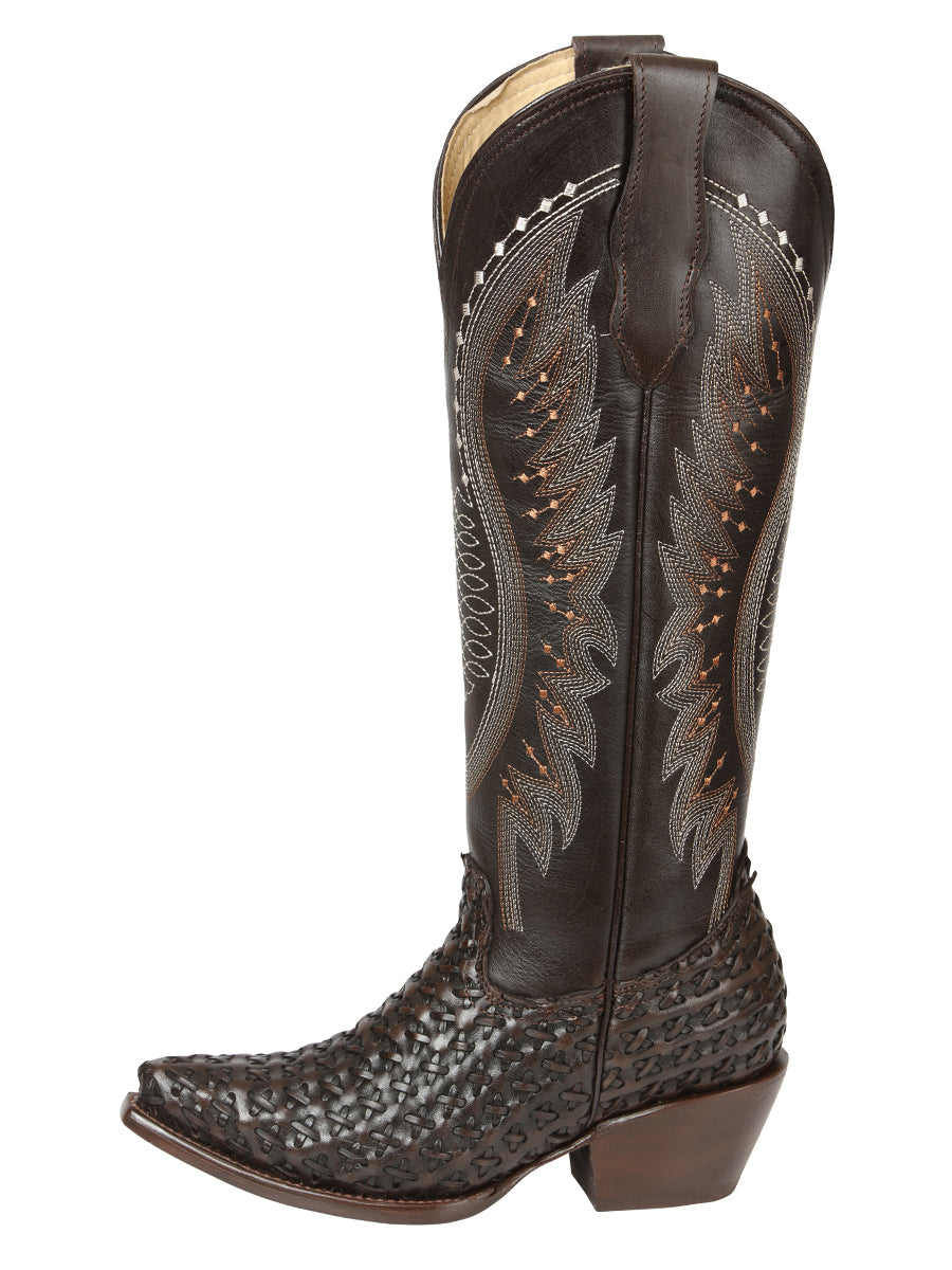 El General Women’s Embroidered and Woven/Tejido Western Boots - Choco 45782