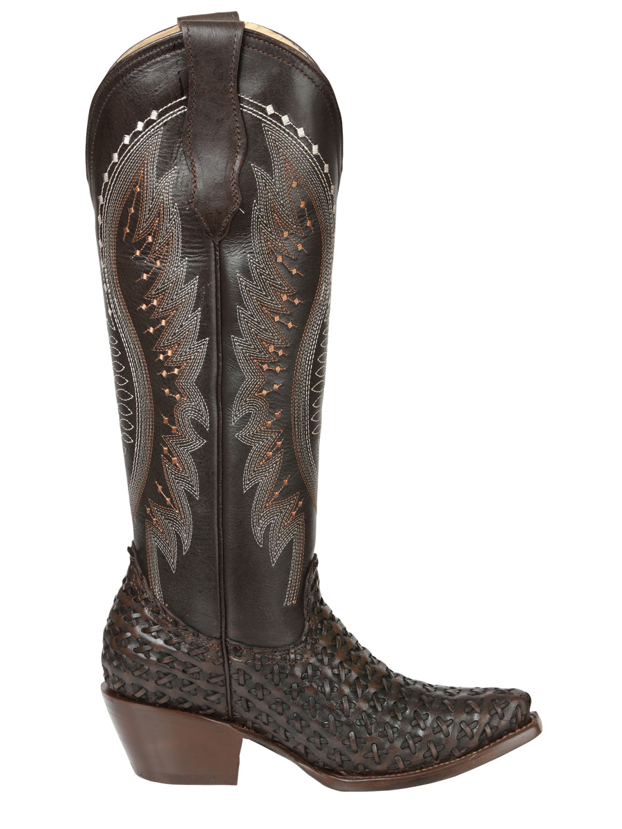 El General Women’s Embroidered and Woven/Tejido Western Boots - Choco 45782