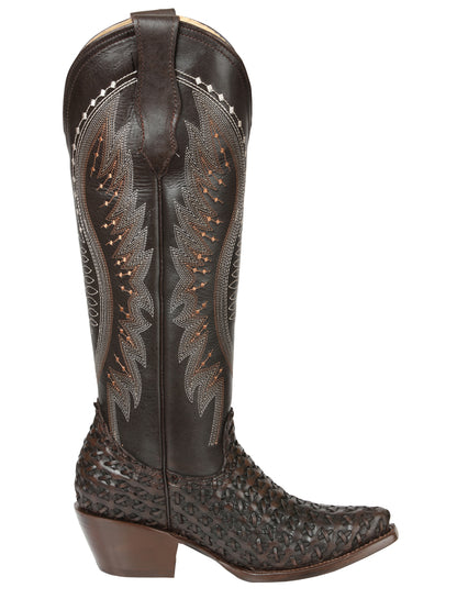 El General Women’s Embroidered and Woven/Tejido Western Boots - Choco 45782