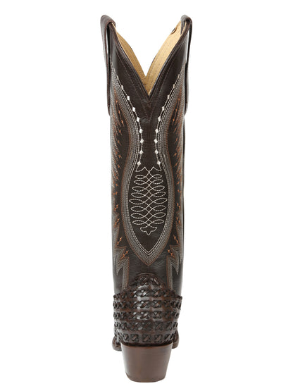 El General Women’s Embroidered and Woven/Tejido Western Boots - Choco 45782