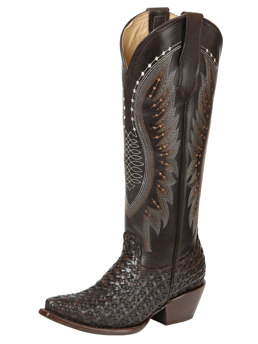 El General Women’s Embroidered and Woven/Tejido Western Boots - Choco 45782