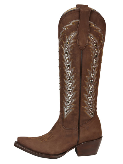 El General Women’s Embroidered Nobuck Western Boots - Brown 45788