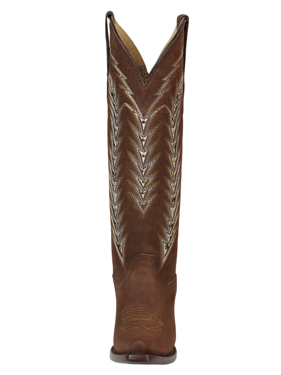 El General Women’s Embroidered Nobuck Western Boots - Brown 45788