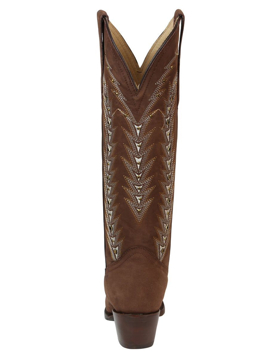 El General Women’s Embroidered Nobuck Western Boots - Brown 45788