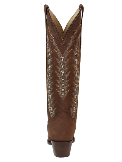 El General Women’s Embroidered Nobuck Western Boots - Brown 45788