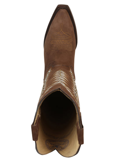 El General Women’s Embroidered Nobuck Western Boots - Brown 45788
