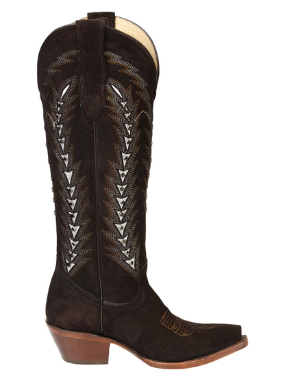 El General Women’s Embroidered Nobuck Western Boots - Dark Brown  45789