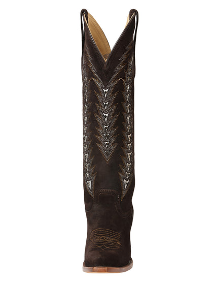 El General Women’s Embroidered Nobuck Western Boots - Dark Brown  45789
