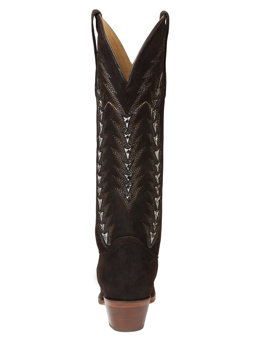 El General Women’s Embroidered Nobuck Western Boots - Dark Brown  45789