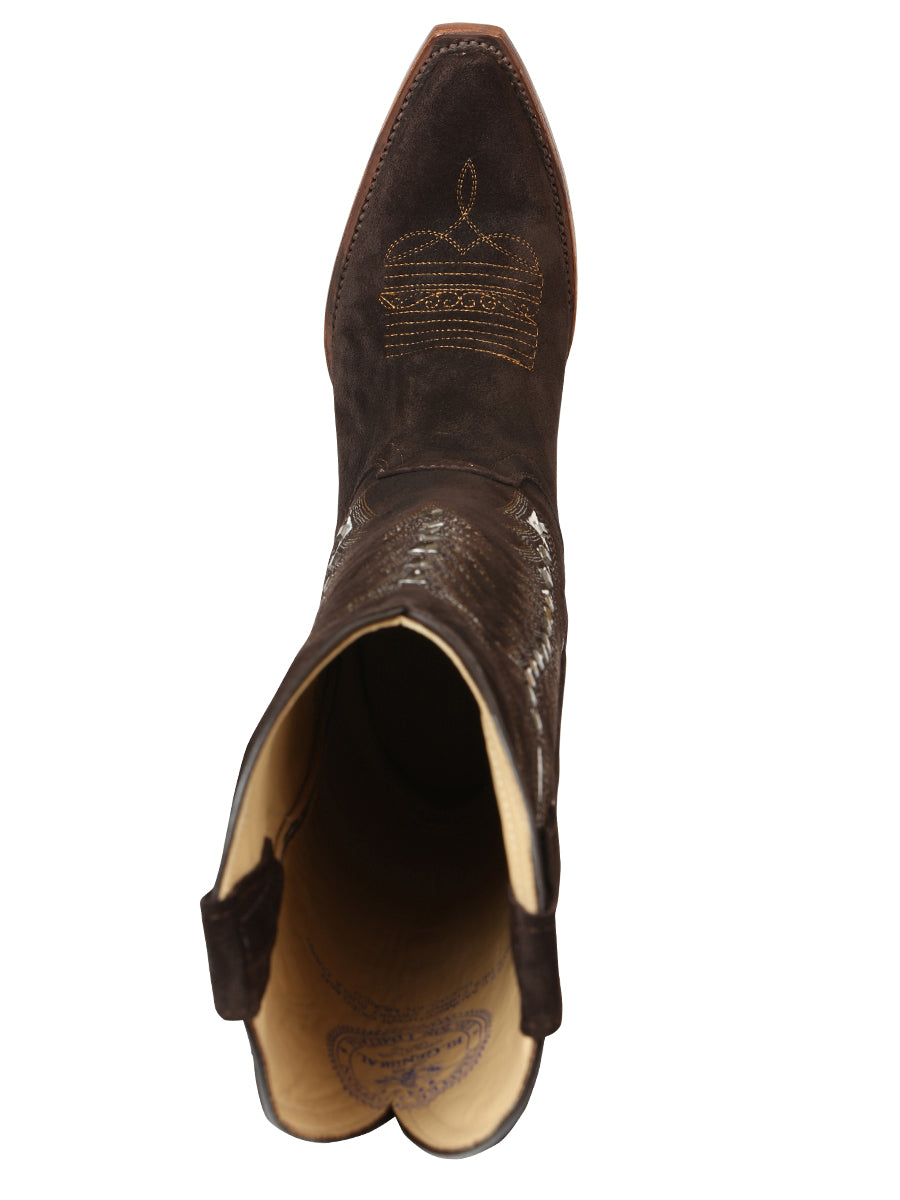 El General Women’s Embroidered Nobuck Western Boots - Dark Brown  45789