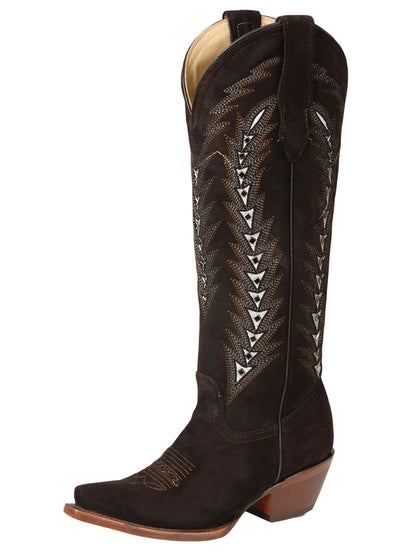 El General Women’s Embroidered Nobuck Western Boots - Dark Brown  45789