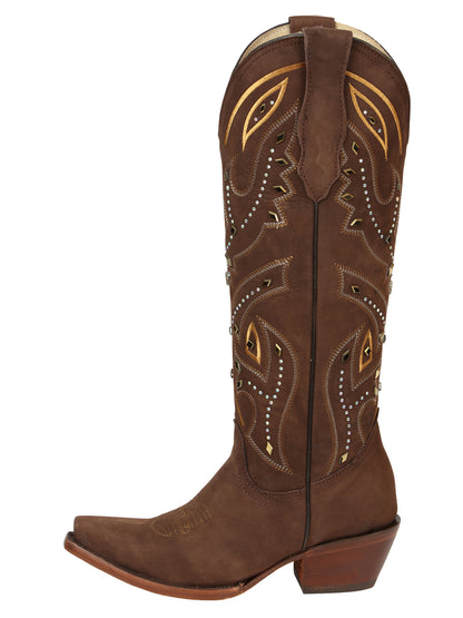 El General Women’s Embroidered Nobuck Western Boots - Brown 45792