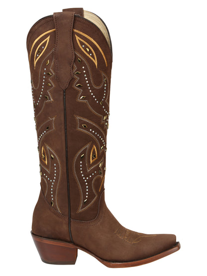 El General Women’s Embroidered Nobuck Western Boots - Brown 45792