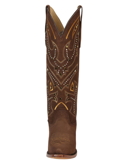 El General Women’s Embroidered Nobuck Western Boots - Brown 45792