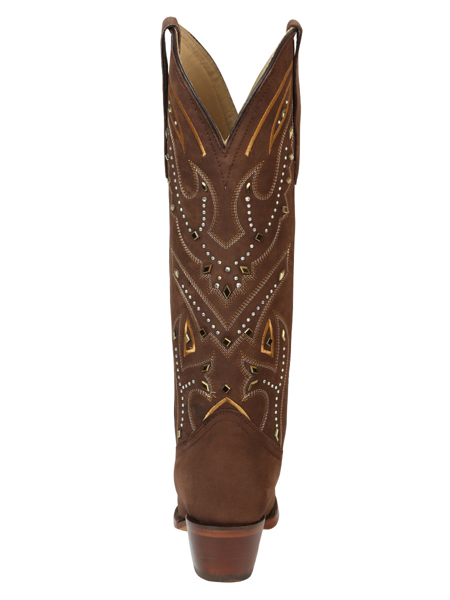 El General Women’s Embroidered Nobuck Western Boots - Brown 45792