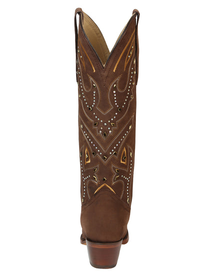 El General Women’s Embroidered Nobuck Western Boots - Brown 45792