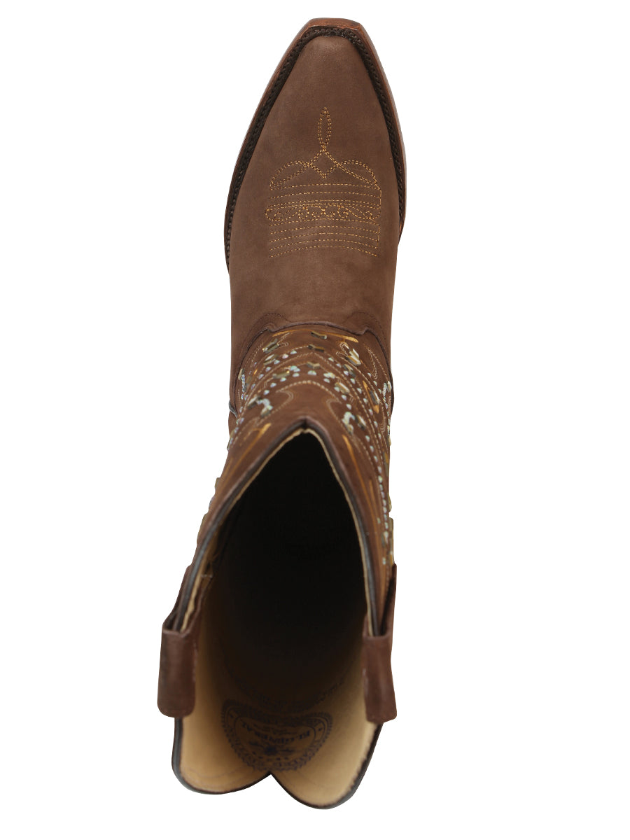 El General Women’s Embroidered Nobuck Western Boots - Brown 45792