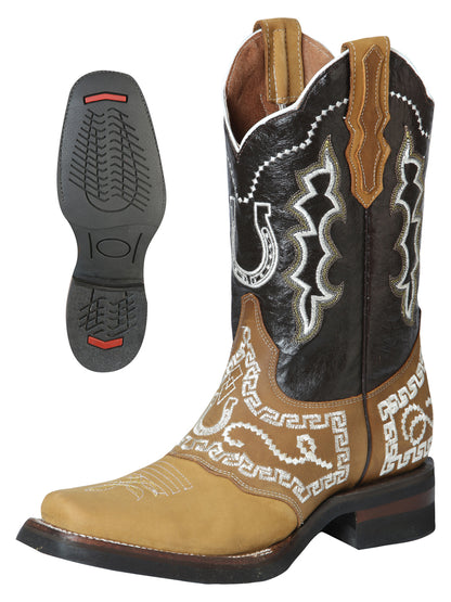 El General Mens Embroidered Horseshoe Nobuck Rodeo Boot - Honey