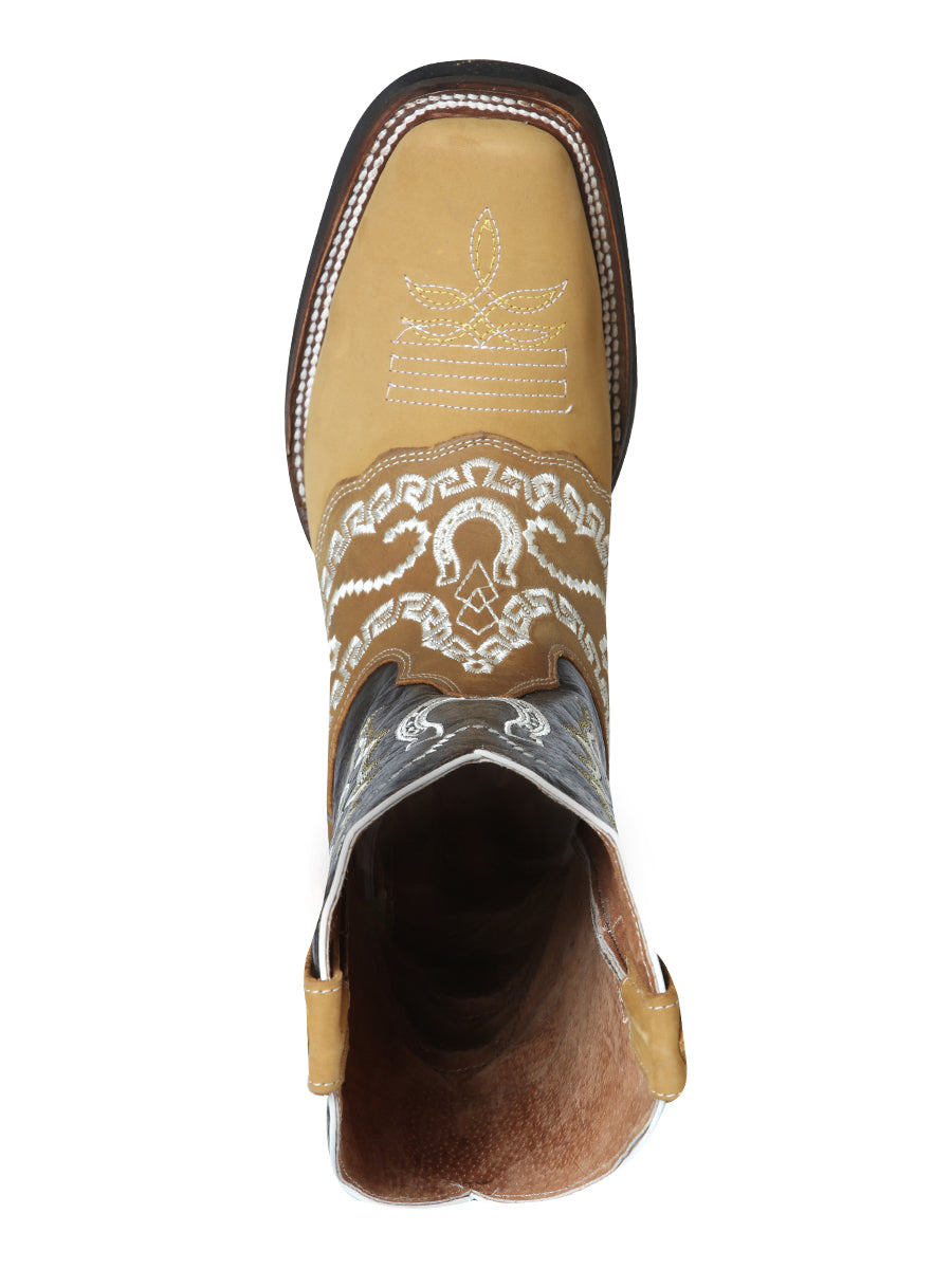 El General Mens Embroidered Horseshoe Nobuck Rodeo Boot - Honey
