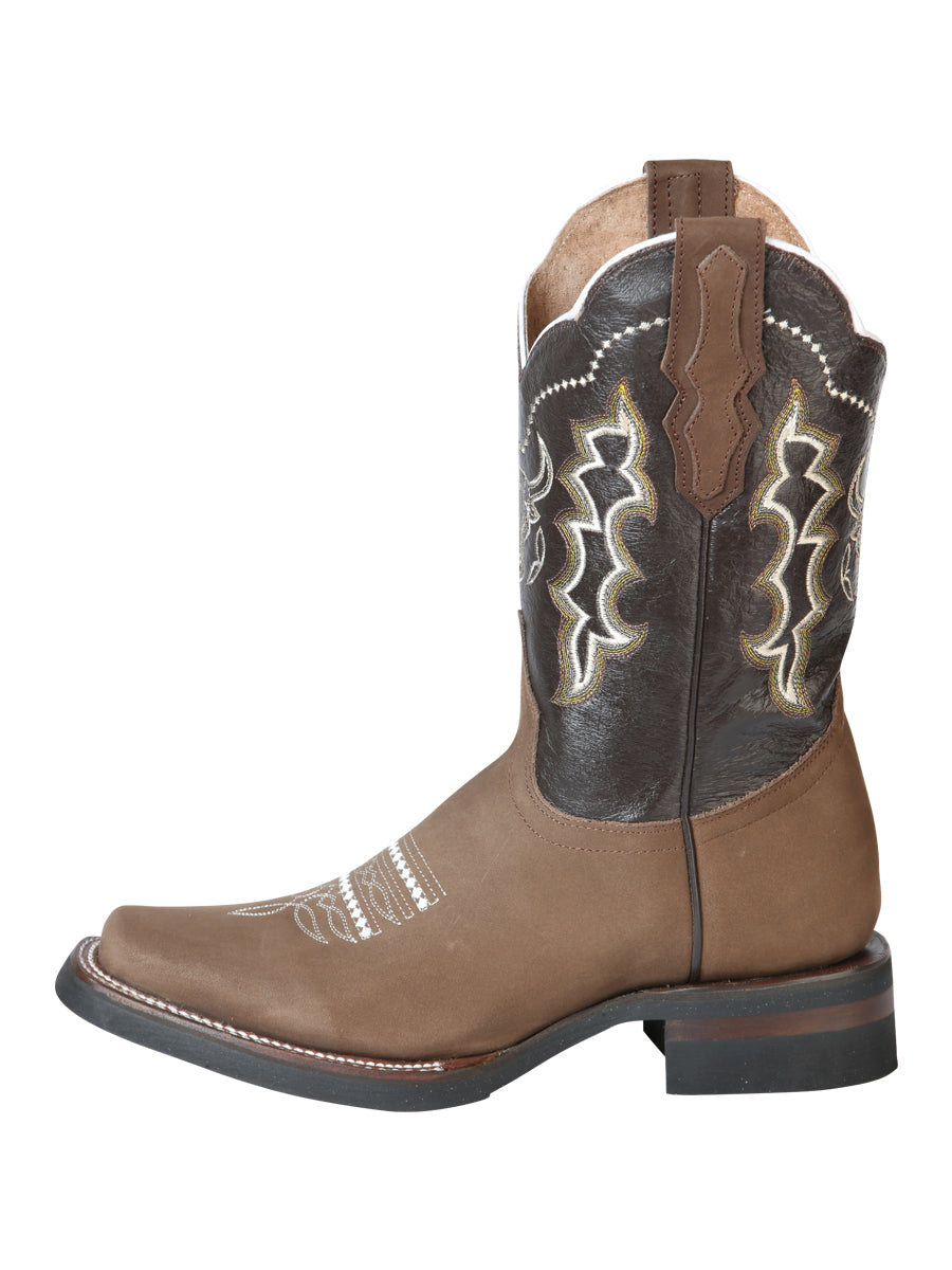 El General Mens Embroidered Bull Nobuck Rodeo Boot - Camel