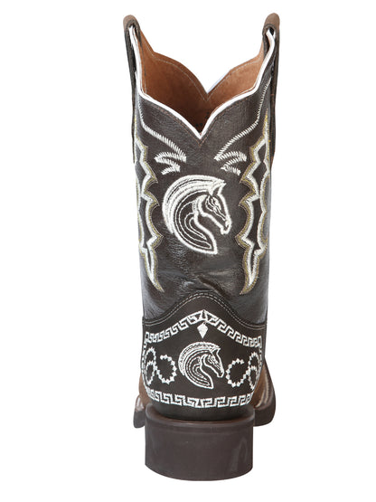 El General Mens Embroidered Horse Nobuck Rodeo Boot- Dark Brown