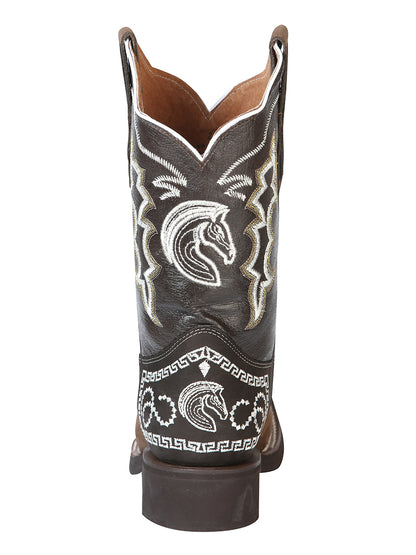 El General Mens Embroidered Horse Nobuck Rodeo Boot- Dark Brown