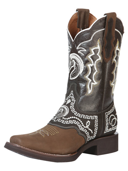 El General Mens Embroidered Horse Nobuck Rodeo Boot- Dark Brown