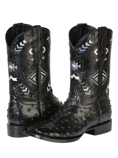 El General Mens Printed Ostrich Rodeo Boot - Black