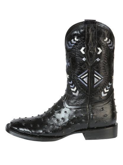 El General Mens Printed Ostrich Rodeo Boot - Black