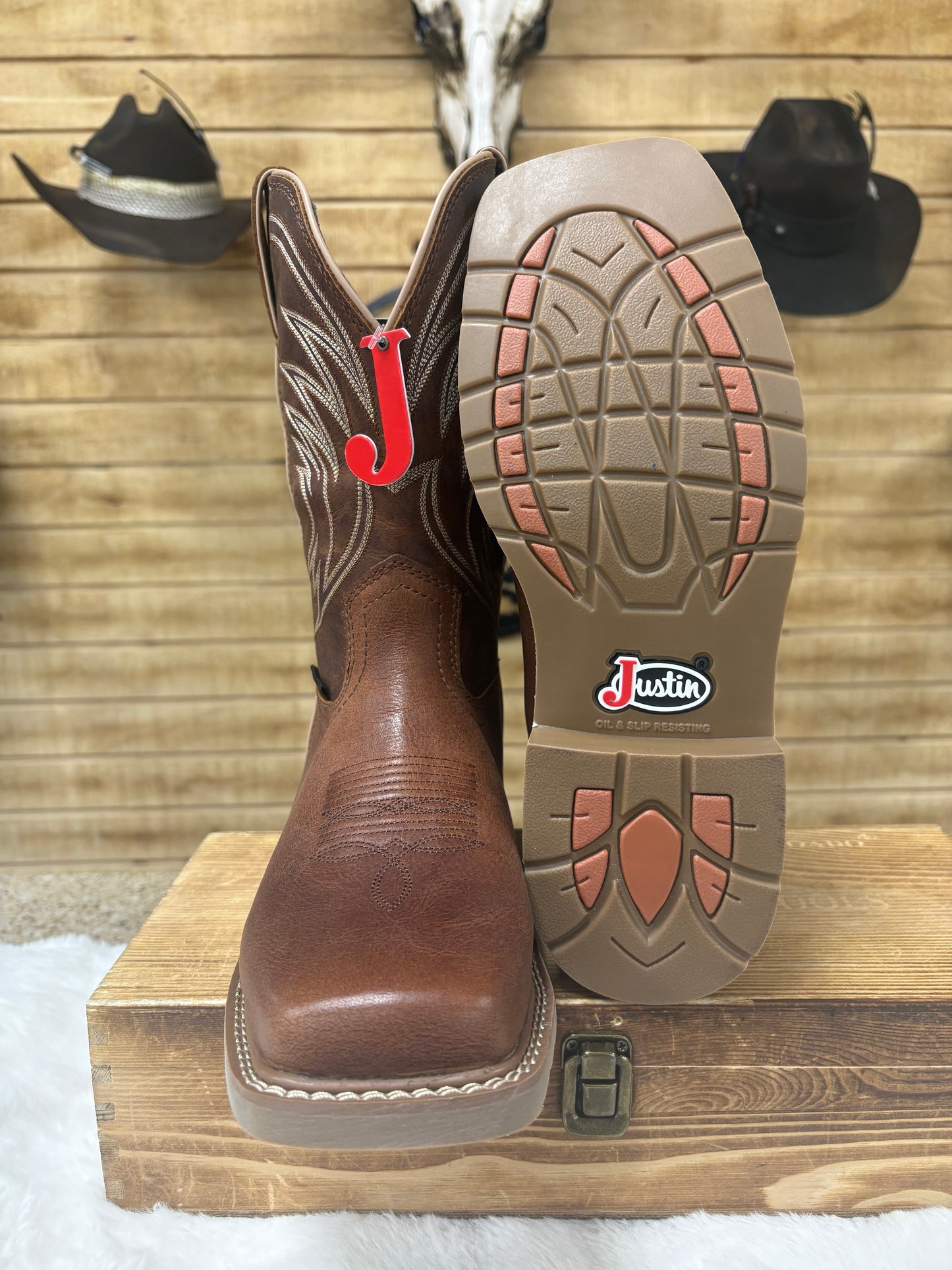 Justin Mens Driller Pecan Brown Water Buffalo Boots