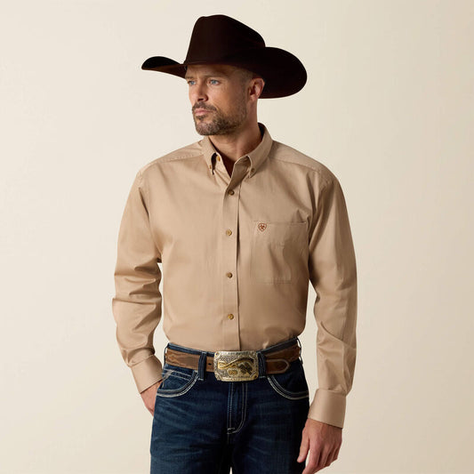 Ariat Mens Solid Twill Classic Fit Shirt - Khaki