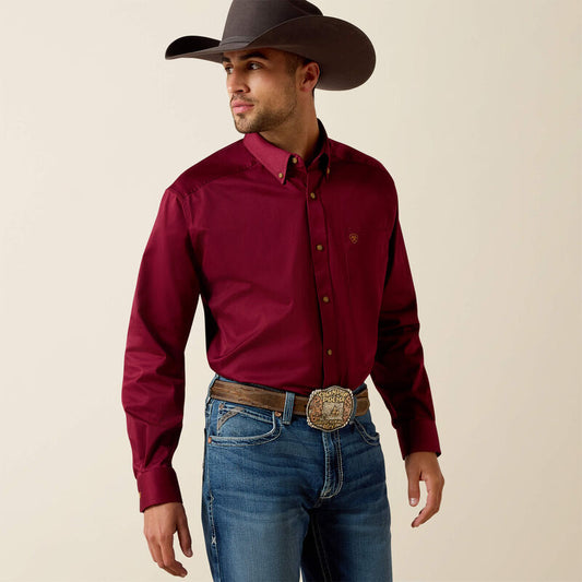 Ariat Mens Solid Twill Classic Fit Shirt - Burgundy