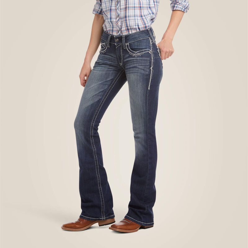 Ariat Womens R.E.A.L. Mid Rise Stretch Entwined Boot Cut Jean -Marine