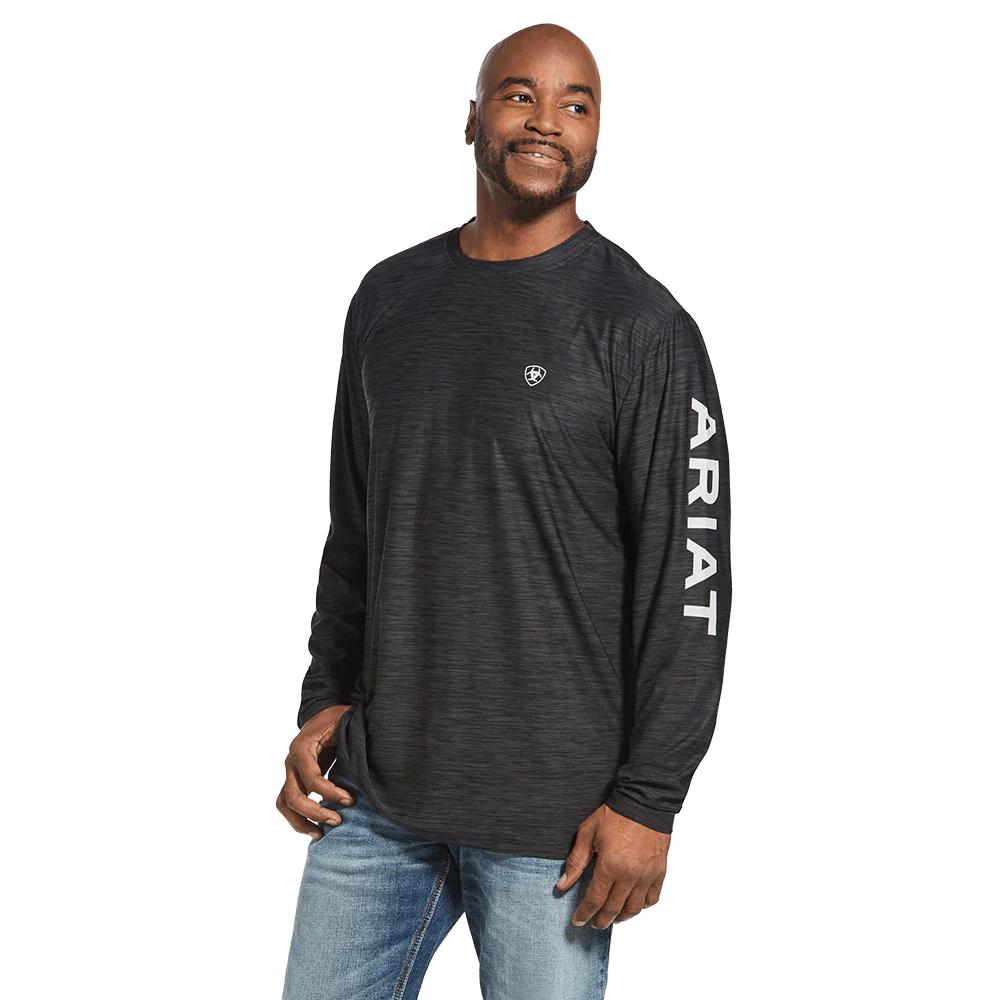 Ariat Mens Charger Logo Long Sleeve TShirt - Charcoal Heather