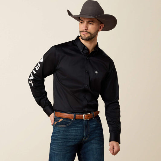 Ariat Mens Team Logo Twill Fitted Shirt - Black/White