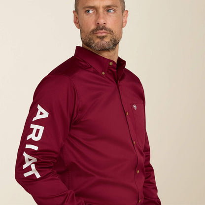 Ariat Mens Team Logo Twill Fitted Shirt - Burgundy/White