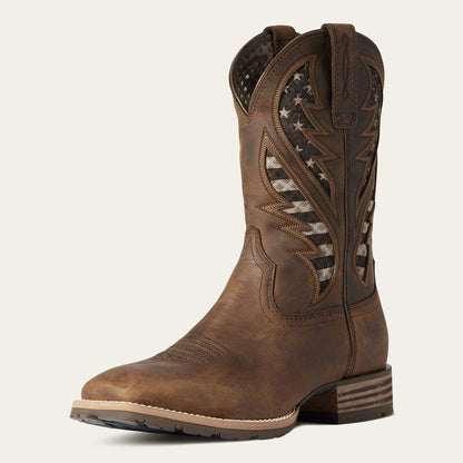 Ariat Mens Hybrid VentTEK Western Boot - Distressed Brown/American Flag 10038340