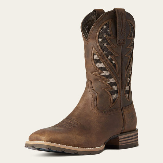 Ariat Mens Hybrid VentTEK Western Boot - Distressed Brown/American Flag 10038340