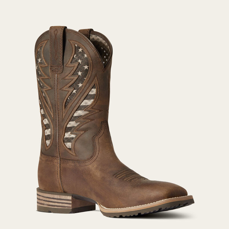 Ariat Mens Hybrid VentTEK Western Boot - Distressed Brown/American Flag 10038340