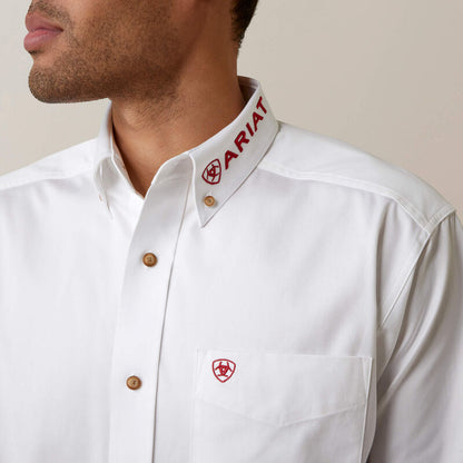 Ariat Mens Team Logo Twill Classic Long Sleeve - White/Mexico