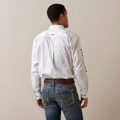 Ariat Mens Team Logo Twill Classic Long Sleeve - White/Mexico