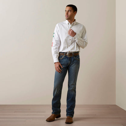 Ariat Mens Team Logo Twill Classic Long Sleeve - White/Mexico