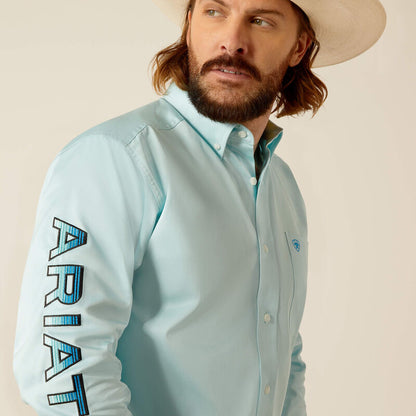 Ariat Mens Team Logo Twill Fitted Shirt - Light Aqua