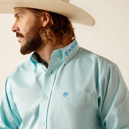Ariat Mens Team Logo Twill Fitted Shirt - Light Aqua