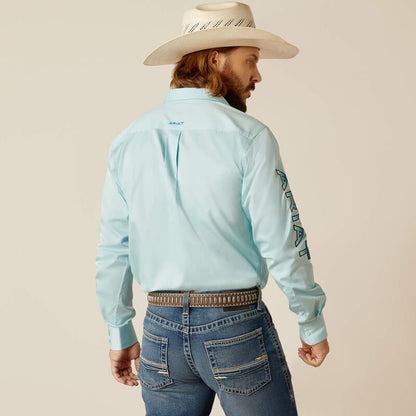 Ariat Mens Team Logo Twill Fitted Shirt - Light Aqua