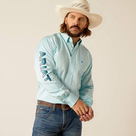 Ariat Mens Team Logo Twill Fitted Shirt - Light Aqua