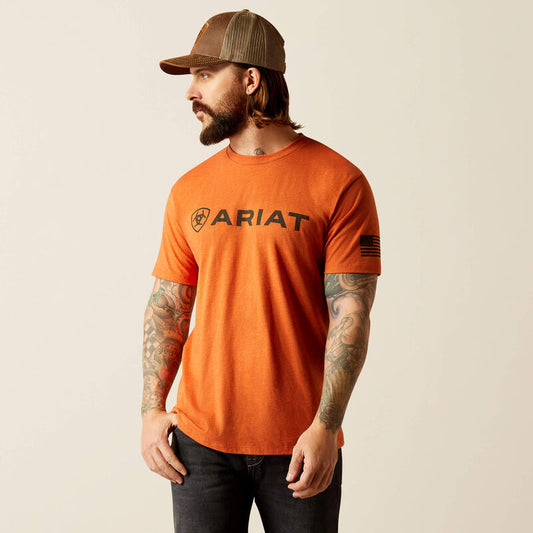 Ariat Mens Shield Flag Short Sleeve Graphic T-Shirt - Adobe Heather