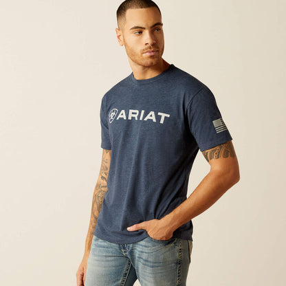Ariat Mens Shield Flag Short Sleeve Graphic T-Shirt - Navy Heather