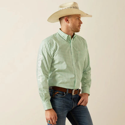 Ariat Mens Team Pierson Classic Fit Shirt Light - Green/White
