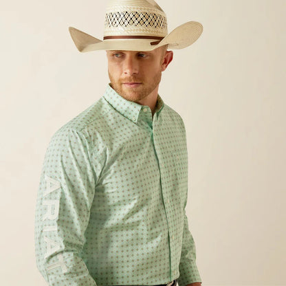 Ariat Mens Team Pierson Classic Fit Shirt Light - Green/White